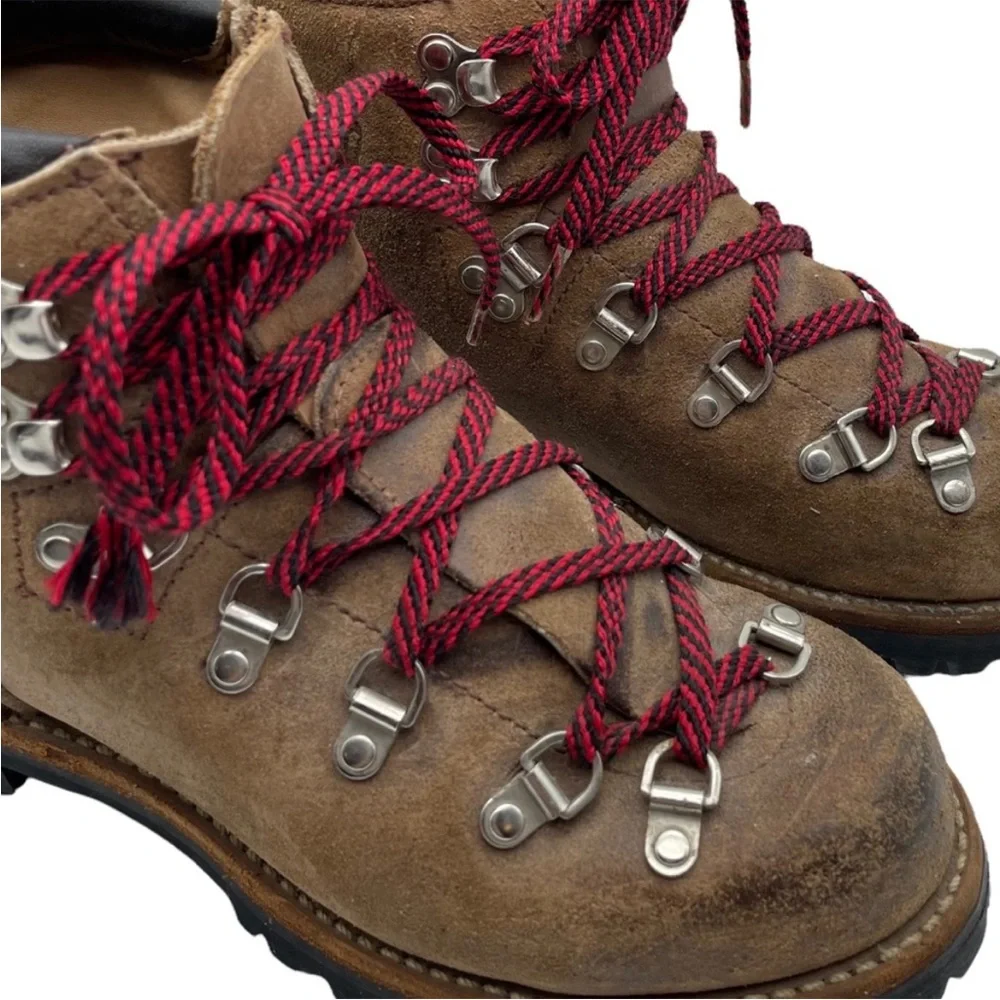 Vintage Vasque Hiking Boots Vibram Soles Brown Suede Leather Red Laces 7 A - Picture 4 of 13